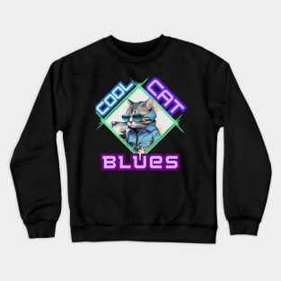 Stylish Cat with Harmonica: "Cool Cat Blues" Crewneck Sweatshirt